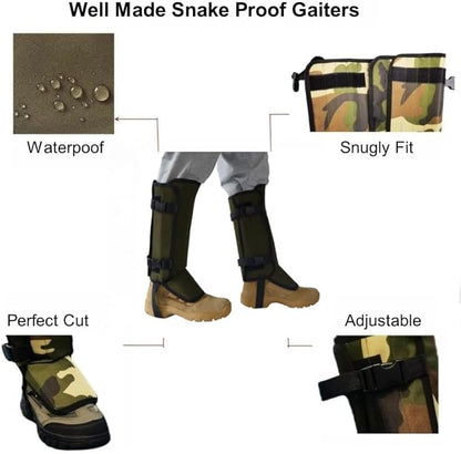 Snake Proof Leg Gaiters, Waterproof 1000D Oxford, Military Green Camo, Adjustable Buckle Design