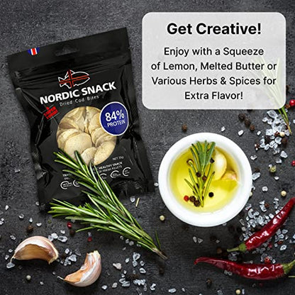 Nordic Catch Freeze Dried Cod Bites Seafood Snacks - Chips made from Wild Caught Icelandic Cod Fish - Healthy Snack, Rich in Omega 3 Fatty Acids, Protein Packed Fish Jerky, Keto Friendly Dry Fish - 35g Resealable Bag of Freeze Dried Food- 5 Pack