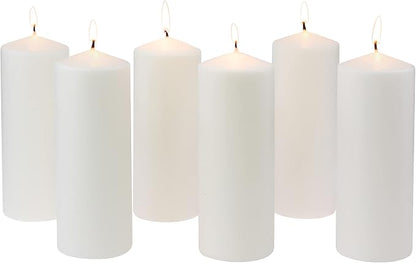 Stonebriar Unscented White Tall Pillar Candles, 80 Hour Burning Candle Pillars, Perfect for Decor, Weddings, Emergencies 3" X 8", 6 count