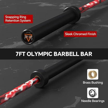 7FT Olympic Barbell Bar with Weight Plate Set Combo, Solid Olympic Bar with Bearings, 700Lbs Capacity Weight Bar for Home Gym Strength Training, Weightlifting, Powerlifting, Fit for 2" Olympic Plates