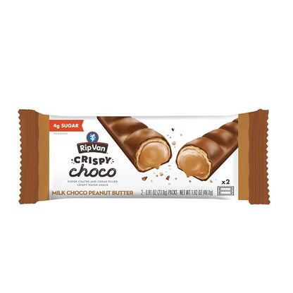 Rip Van Crispy Choco - Chocolate Coated Peanut Butter Wafer Bars - Low Sugar Fudge and Peanut Butter Cream Filled Snack - 12 Pack
