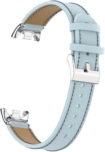 HOPMC Mi Band 8 Fashion Metal Connector Lychee Grain Leather Strap Replacement Wristbands Strap Compatible for Xiaomi Mi Smart Band 8 /8NFC /9/10（Not included Tracker ）