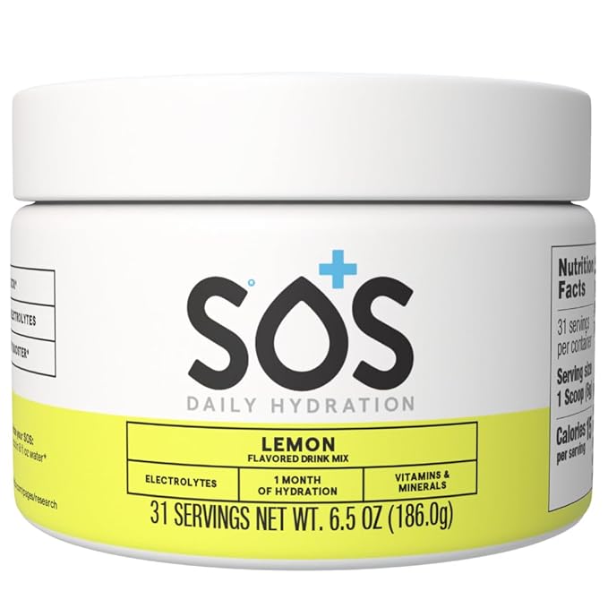 SOS Hydration Electrolyte Drink Mix (31 Servings) – Low Sugar, 15 Calorie, Keto-Friendly & Rapid Rehydration (31 Servings, Lemon)