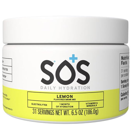 SOS Hydration Electrolyte Drink Mix (31 Servings) – Low Sugar, 15 Calorie, Keto-Friendly & Rapid Rehydration (31 Servings, Lemon)