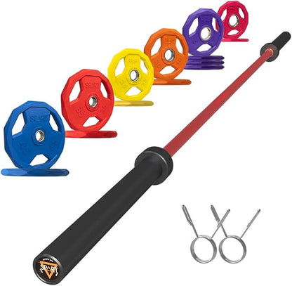 7FT Olympic Barbell Bar with Weight Plate Set Combo, Solid Olympic Bar with Bearings, 700Lbs Capacity Weight Bar for Home Gym Strength Training, Weightlifting, Powerlifting, Fit for 2" Olympic Plates
