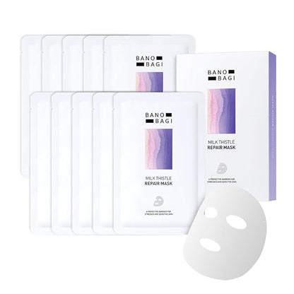 Milk Thistle Repair Face Mask ??Korean Skin Care with Centella, Hyaluronic Acid & Adenosine | Hydrating & Soothing Sheet Mask for Sensitive Skin, Fragrance-Free, 10EA