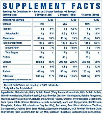 Ronnie Coleman Signature Series King Mass XL Protein Powder, Weight and Muscle Gainer, 60g Protein, 180g Carbohydrates, 1,000+ Calories Per Serving, Creatine and Glutamine (20lb, Dark Chocolate)