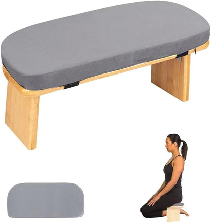Meditation Bench with Cushion Foldable Ergonomic Bamboo Kneeling Stool Seiza Bench Wooden Meditation Stool Chair Zen Lotus Yoga Stool Floor Sitting Prayer Bench Removable Pillow