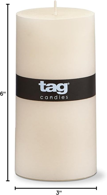 TAG Chapel 3X6 Ivory Pillar Paraffin Wax Candle Unscented Drip-Free Long Burning 85 Hours For Home Decor Wedding Parties 3x6 Ivory