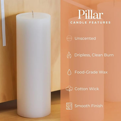 Simply Soson 3x8 inch White Pillar Candles Set of 3, Smooth Texture, Unscented White Candles, Dripless Candles, 3 inch Pillar Candles Ideal as Wedding, Parties, Spas, Dinner, Home Decoration, Church