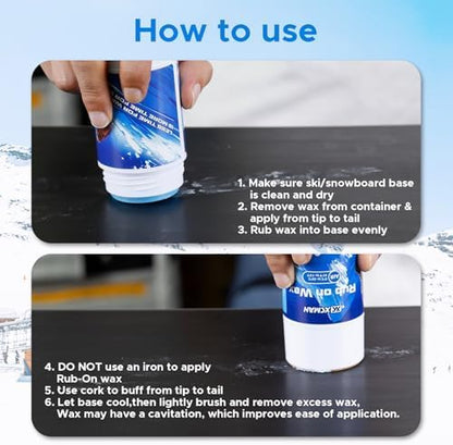 XCMAN Rub on Quick Wax for Ski/Snowboard/Nordic/Cross-Country with Easy cork applicator 70g, Universal Wax for Most Temperature, New Formula Snowboard Wax PFAS-free