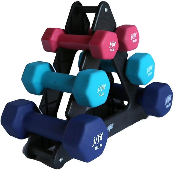 JFIT Dumbbell Pairs or Sets – Neoprene & Vinyl Coated Hand Weights for Home Gym, Strength Training, Aerobics, Cardio Exercise and Fitness