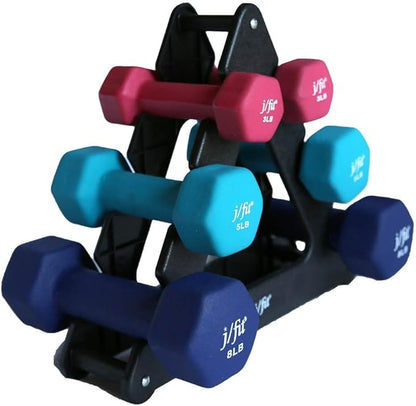 JFIT Dumbbell Pairs or Sets – Neoprene & Vinyl Coated Hand Weights for Home Gym, Strength Training, Aerobics, Cardio Exercise and Fitness