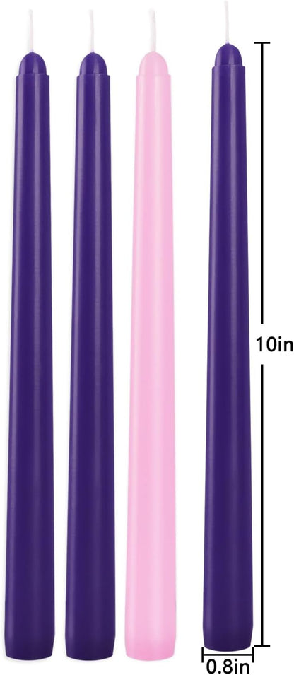 4 Pack Advent Taper Candles Premium Hand Dipped 10in Unscented Christmas Taper Candles - Ideal for Seasonal Celebrations, Holidays, Church, Celebration, Party