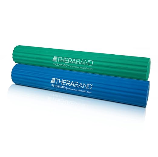 THERABAND FlexBar, 2 Pack, Green, Blue, Therapy Twist Bar, Hand & Wrist Strength, Tennis & Golfer's Elbow, Tendonitis, Rehab Tool for Resistance Based Exercise, Grip Training and Pain Relief