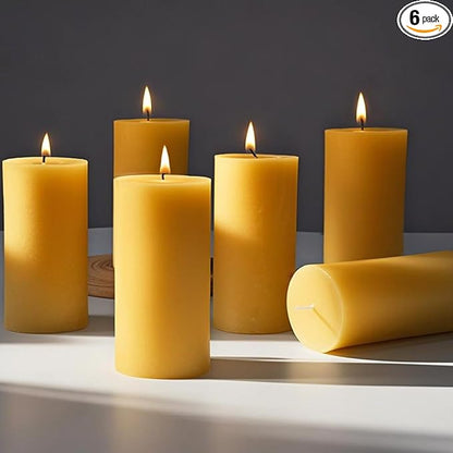 6 Packs Natural Beeswax Candles, 100% Pure Beeswax Pillar Candles for Emergency Prayer Home Decor, Bees Wax Candle for Relax, Smokeless & Dripless [2x4 inch]