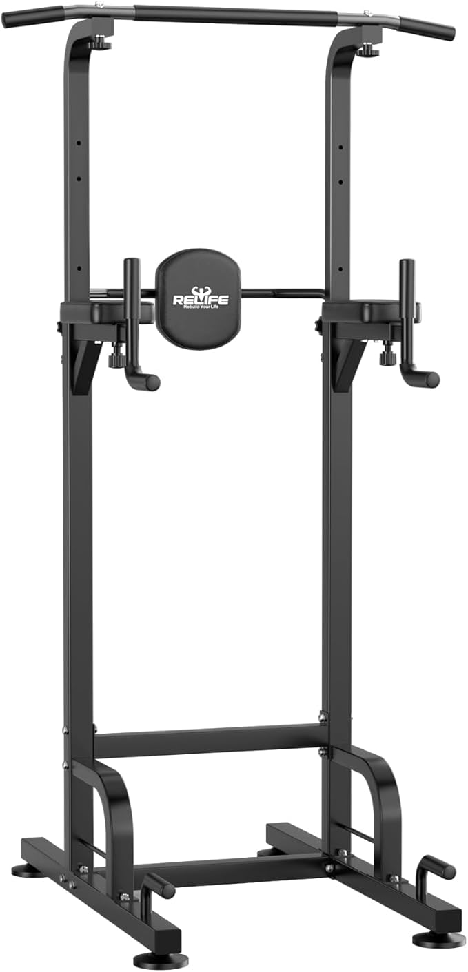 RELIFE REBUILD YOUR LIFE Power Tower Pull Up Bar Station Workout Dip Station for Home Gym Strength Training Fitness Equipment