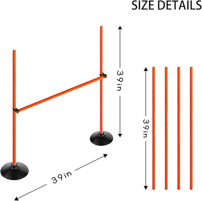 Orange Adjustable Height Agility Hurdle Set Multi-Function Soccer Trainning Pole Set Coaching Sticks with Rubber Base