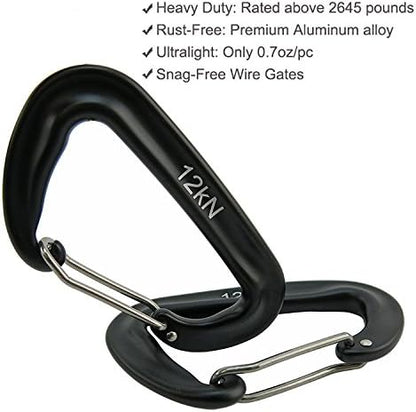 12kN 3.2"x2" Heavy-Duty Carabiner Clips - Durable, Lightweight Aluminum Alloy Carabiners for Hiking, Camping, Keychains, Dog Leashes, Hammocks & More