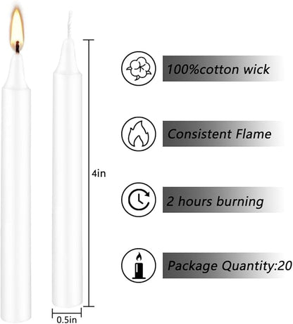 Set of 40 White Candles Mini Unscented Taper Candles for Christmas,Household, Wedding, Rituals, Prayer, Birthdays, Meditation, Altar,Party and Home Décor Candlesticks - 4 Inch Tall