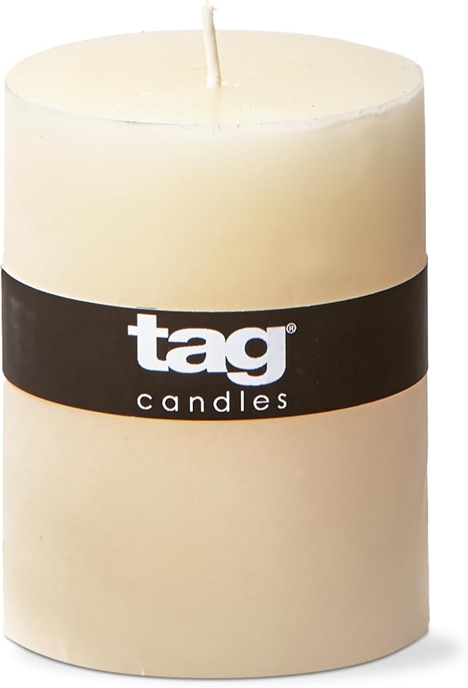 TAG Chapel 3X4 Ivory Pillar Paraffin Wax Candle Unscented Drip-Free Long Burning 46 Hours for Home Decor Wedding Parties 3x4 Ivory