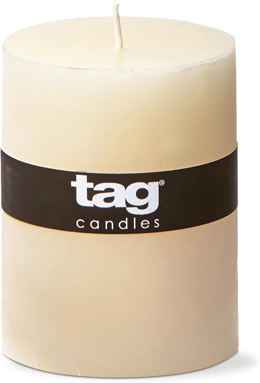TAG Chapel 3X4 Ivory Pillar Paraffin Wax Candle Unscented Drip-Free Long Burning 46 Hours for Home Decor Wedding Parties 3x4 Ivory