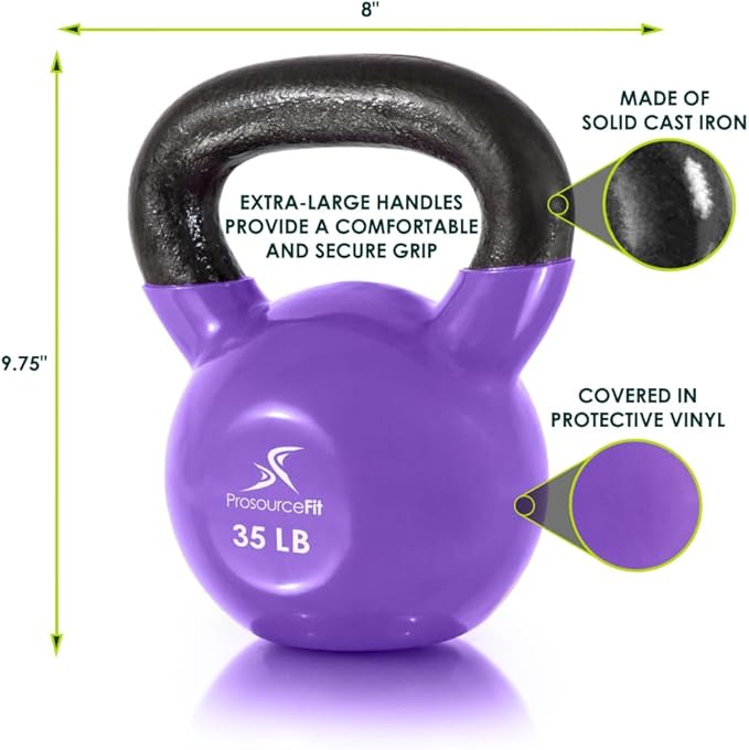 ProsourceFit Vinyl Coated Cast Iron Kettlebells for Full Body Fitness Workouts