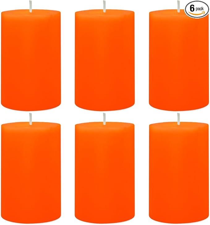 6 Packs 2.75x4 Inch Orange Pillar Candles, Unscented Dripless Cylinder Wax Fall Colored Candles for Thanksgiving Day Home Table Holiday Party Spa Decor Emergency Power Outage