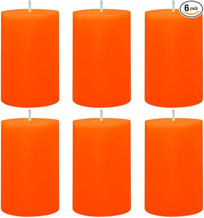 6 Packs 2.75x4 Inch Orange Pillar Candles, Unscented Dripless Cylinder Wax Fall Colored Candles for Thanksgiving Day Home Table Holiday Party Spa Decor Emergency Power Outage