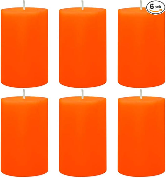 6 Packs 2.75x4 Inch Orange Pillar Candles, Unscented Dripless Cylinder Wax Fall Colored Candles for Thanksgiving Day Home Table Holiday Party Spa Decor Emergency Power Outage