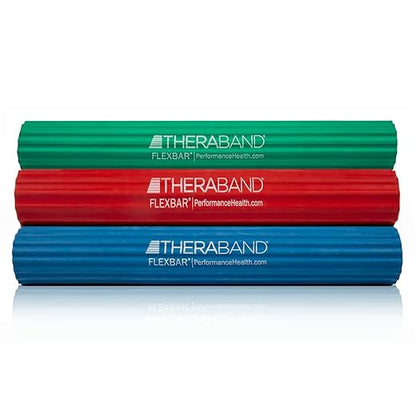 THERABAND FlexBar, Tennis Elbow Therapy Bar, Relieve Tendonitis Pain & Improve Grip Strength, Resistance Bar for Golfers Elbow & Tendinitis, 3 pack, Light-Medium-Heavy, RED/GREEN/BLUE