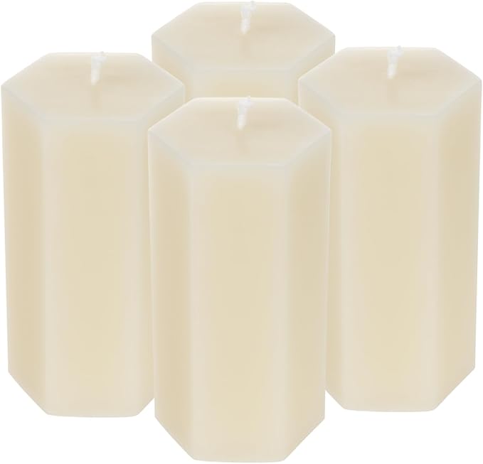 4PCS Hexagon Beeswax Pillar Candles,Large Handmade Pure Beeswax Candle,Unscented Smokelessï¼? * 4",18H, White