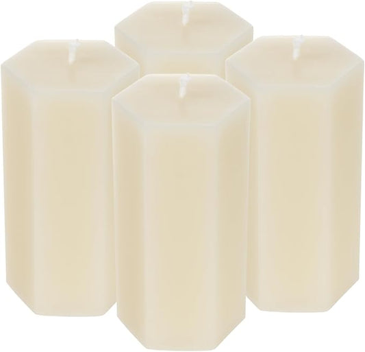 4PCS Hexagon Beeswax Pillar Candles,Large Handmade Pure Beeswax Candle,Unscented Smokelessï¼? * 4",18H, White