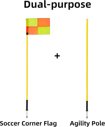 Soccer Corner Flags Set of 4 for Soccer Field, Adjustable Spring Loaded Soccer Flags Agility Training Poles Soccer Sticks, Speed and Agility Training Equipment with Storage Bag-5FT