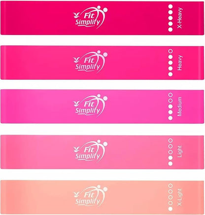 Fit Simplify Resistance Loop Exercise Bands with Instruction Guide and Carry Bag, Set of 5