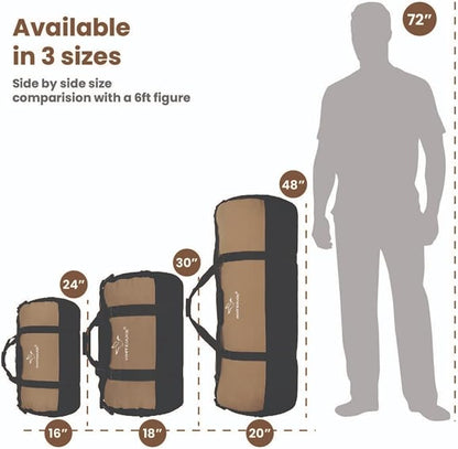 WHITEDUCK Heavy Duty Canvas Duffel Bag for Men and Women - Foldable Military Army Style Duffel Bag, with Full Length Zipper- Outdoors, Travel, Gym & Storage