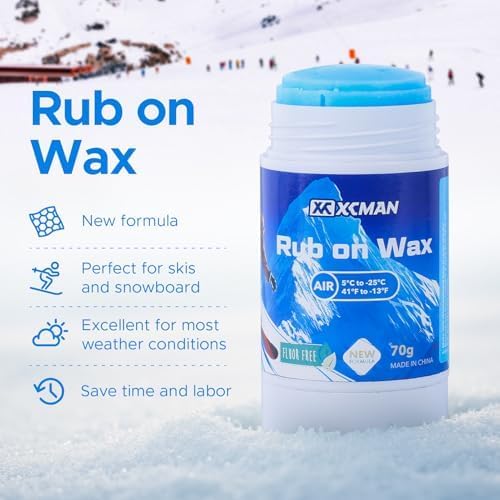XCMAN Rub on Quick Wax for Ski/Snowboard/Nordic/Cross-Country with Easy cork applicator 70g, Universal Wax for Most Temperature, New Formula Snowboard Wax PFAS-free