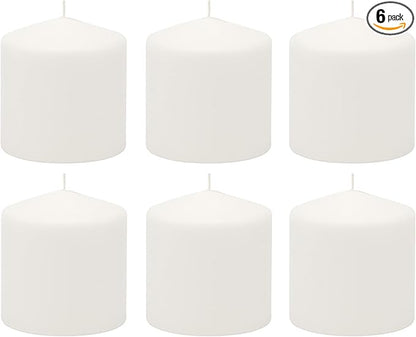Stonebriar Unscented White Tall Pillar Candles, 18 Hour Burning Candle Pillars, Perfect for Decor, Weddings, Emergencies 3" X 3", 6 count