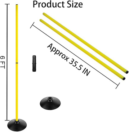 6FT Soccer Agility Poles with Rubber Base Detachable Speed Agility Stick Slalom Speed Training Pole Set for Sports