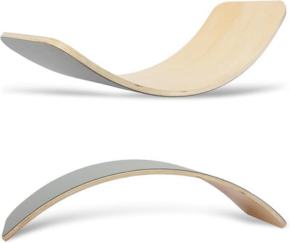 Wooden Wobble Balance Board, 33 Inch Rocker Board Natural Wood, Kids Toddler Open Ended Learning Toy, Yoga Curvy Board for Office & Classroom Adult