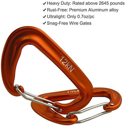 12kN 3.2"x2" Heavy-Duty Carabiner Clips - Durable, Lightweight Aluminum Alloy Carabiners for Hiking, Camping, Keychains, Dog Leashes, Hammocks & More