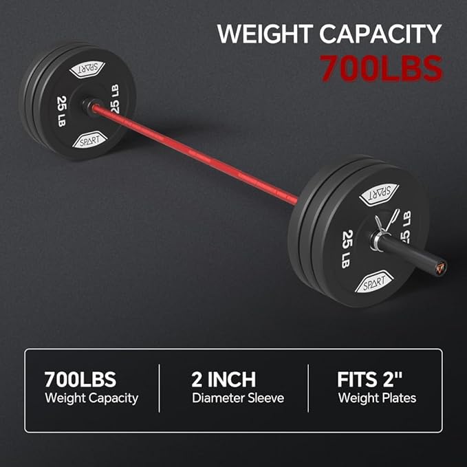 7FT Olympic Barbell Bar with Weight Plate Set Combo, Solid Olympic Bar with Bearings, 700Lbs Capacity Weight Bar for Home Gym Strength Training, Weightlifting, Powerlifting, Fit for 2" Olympic Plates