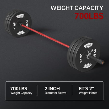 7FT Olympic Barbell Bar with Weight Plate Set Combo, Solid Olympic Bar with Bearings, 700Lbs Capacity Weight Bar for Home Gym Strength Training, Weightlifting, Powerlifting, Fit for 2" Olympic Plates