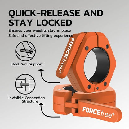 Barbell Clips (Pair), Barbell Clamps, Quick Release Olympic Barbell Clamps with Anti Slip TPR Grip, Barbell Collars for Secure Weightlifting & Powerlifting (Black) (NO MAG, Black)