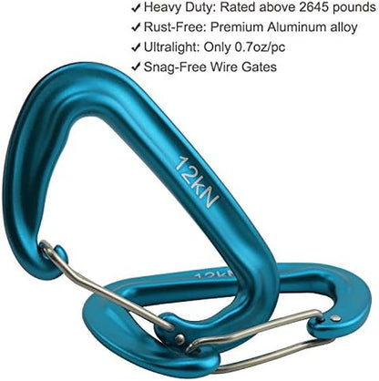 12kN 3.2"x2" Heavy-Duty Carabiner Clips - Durable, Lightweight Aluminum Alloy Carabiners for Hiking, Camping, Keychains, Dog Leashes, Hammocks & More