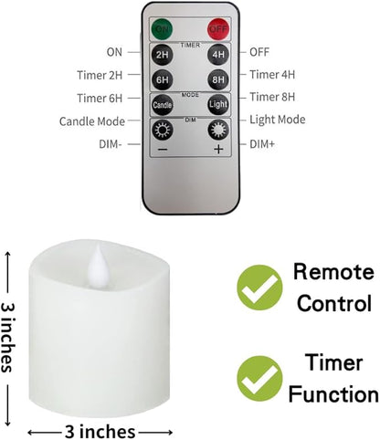 3x3 Flickering Flameless Candles Set of 1,3 inch Real Wax LED 600 Hours Battery Candles with Timer Remote,Control for Day Wedding Party Holiday Indoor,White