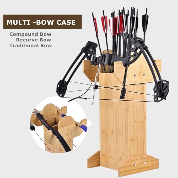 Arrow Holder,Bamboo Wood Bow and Arrow Stand Portable Archery Bow Stand for Recurve Bows, Traditional Bows and Compound Bow