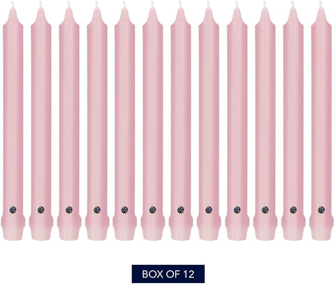 Colonial Candle Unscented Taper Candle, Classic Collection, Persian Pink, 10 in, Pack of 12 - Up to 8 Hours Burn