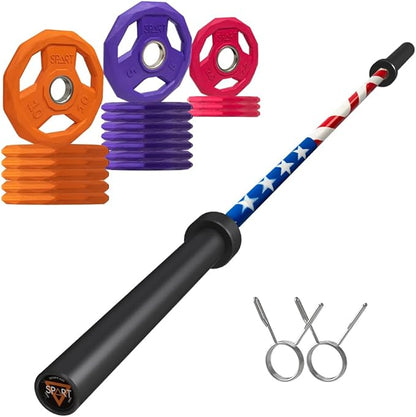 7FT Olympic Barbell Bar with Weight Plate Set Combo, Solid Olympic Bar with Bearings, 700Lbs Capacity Weight Bar for Home Gym Strength Training, Weightlifting, Powerlifting, Fit for 2" Olympic Plates