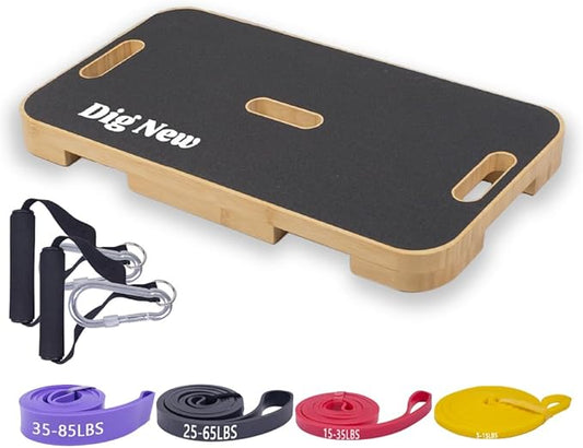 Wooden Resistance Band Foot Plate,Exercise Platform with Non-Slip Surface,4 Resistance Bands,for Home Gym,Full-Body Strength Training